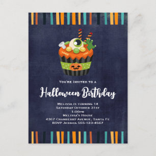 Cute & Creepy Halloween Cupcake Party Invitation Postcard