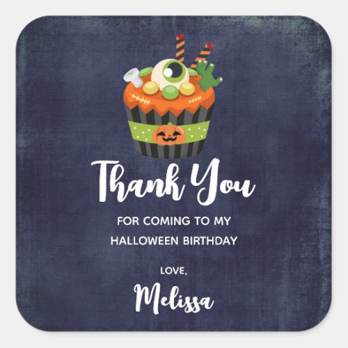 Cute  Creepy Halloween Cupcake Party Thank You Square Sticker