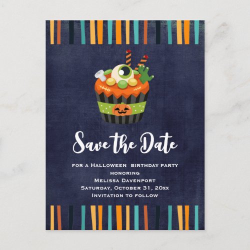 Cute  Creepy Halloween Cupcake Save the Date Invitation Postcard