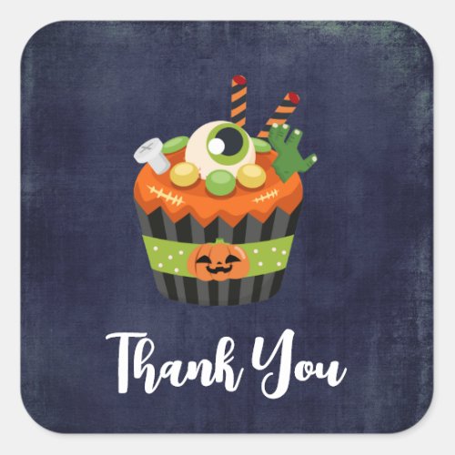 Cute  Creepy Halloween Cupcake Thank You Square Sticker