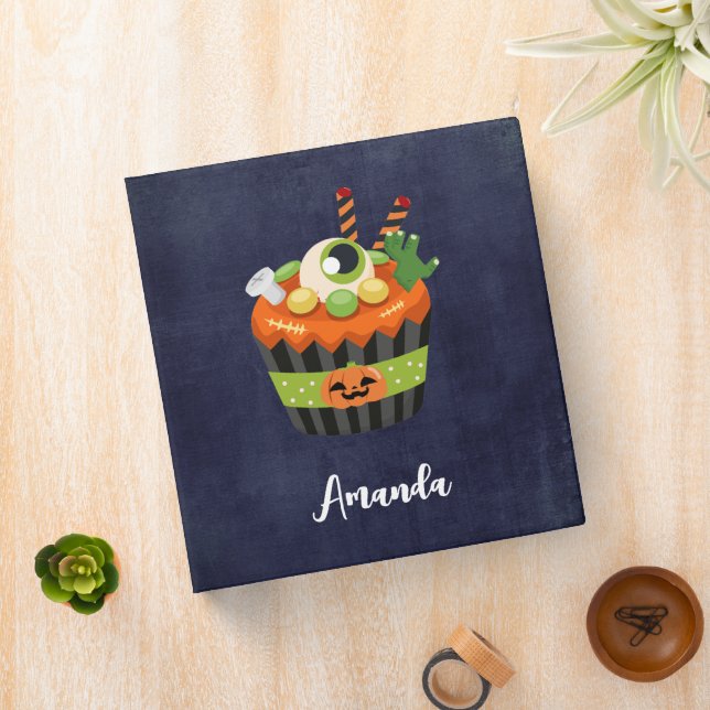 Cute & Creepy Halloween Cupcake with a Big Eyeball 3 Ring Binder (In Situ)