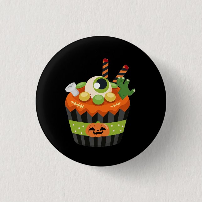 Cute & Creepy Halloween Cupcake with a Big Eyeball Button (Front)