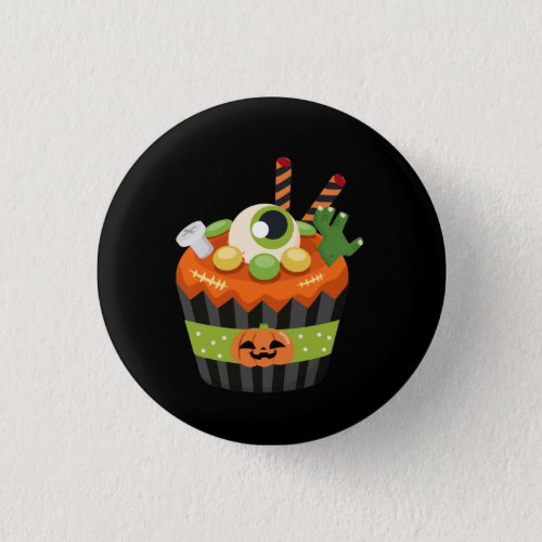 Cute  Creepy Halloween Cupcake with a Big Eyeball Button