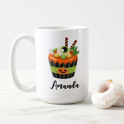 Cute  Creepy Halloween Cupcake with a Big Eyeball Coffee Mug