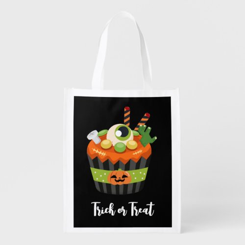 Cute  Creepy Halloween Cupcake with a Big Eyeball Grocery Bag