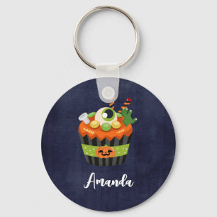 Cute & Creepy Halloween Cupcake with a Big Eyeball Keychain