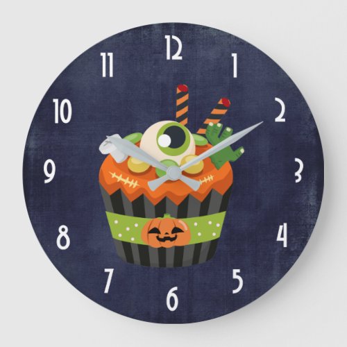 Cute  Creepy Halloween Cupcake with a Big Eyeball Large Clock
