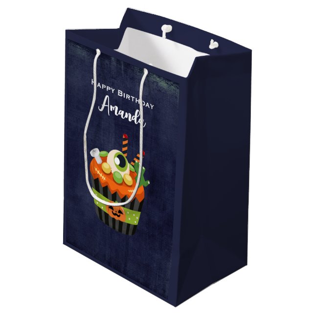 Cute & Creepy Halloween Cupcake with a Big Eyeball Medium Gift Bag (Back Angled)