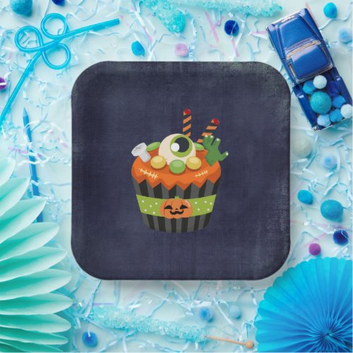 Cute  Creepy Halloween Cupcake with a Big Eyeball Paper Plates
