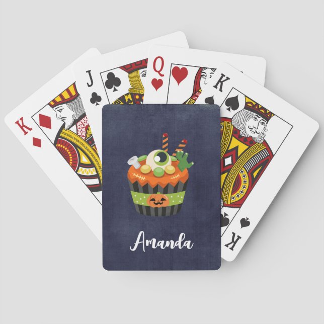Cute & Creepy Halloween Cupcake with a Big Eyeball Poker Cards (Back)