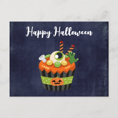 Cute  Creepy Halloween Cupcake with a Big Eyeball Postcard