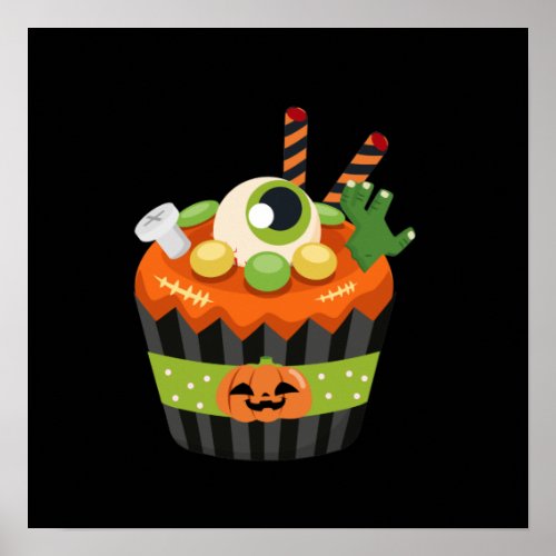 Cute  Creepy Halloween Cupcake with a Big Eyeball Poster