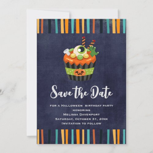 Cute  Creepy Halloween Cupcake with a Big Eyeball Save The Date