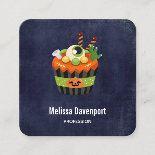 Cute  Creepy Halloween Cupcake with a Big Eyeball Square Business Card