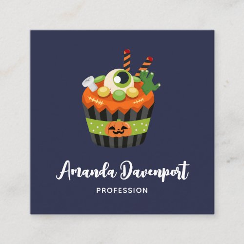 Cute  Creepy Halloween Cupcake with a Big Eyeball Square Business Card