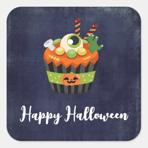 Cute  Creepy Halloween Cupcake with a Big Eyeball Square Sticker