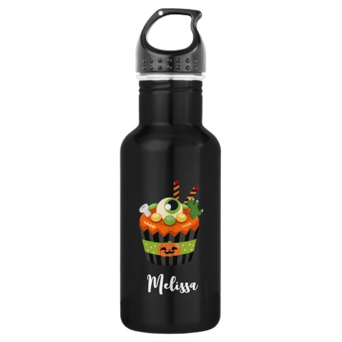 Cute  Creepy Halloween Cupcake with a Big Eyeball Stainless Steel Water Bottle