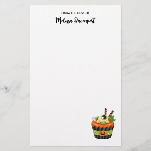 Cute & Creepy Halloween Cupcake with a Big Eyeball Stationery (Front)