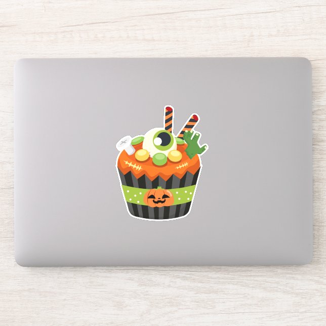 Cute & Creepy Halloween Cupcake with a Big Eyeball Sticker (Computer)