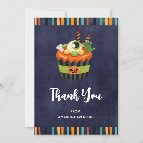 Cute  Creepy Halloween Cupcake with a Big Eyeball Thank You Card