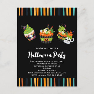 Cute & Creepy Halloween Treats Invitation Postcard