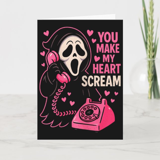 Cute Creepy Horror Make My Heart Scream Valentine’ Card (Front)