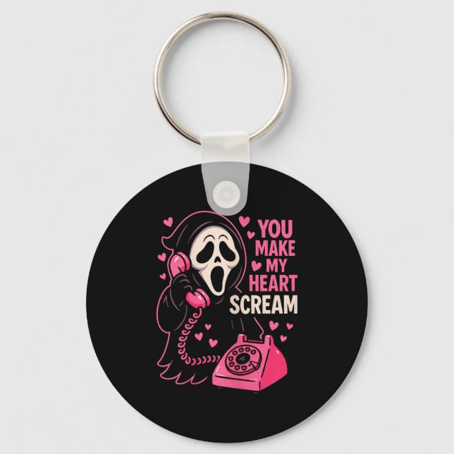 Cute Creepy Horror Make My Heart Scream Valentine’ Keychain (Front)