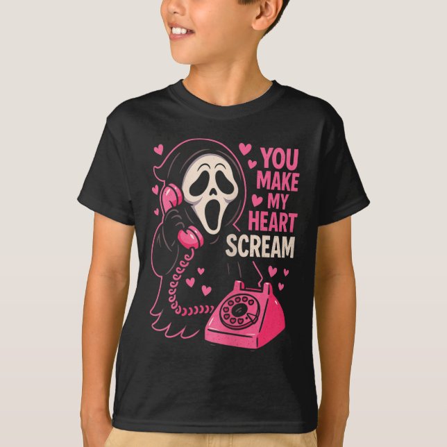 Cute Creepy Horror Make My Heart Scream Valentine’ T-Shirt (Front)