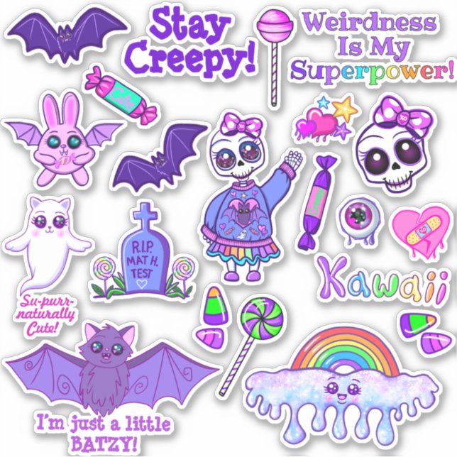 Cute Creepy Kawaii Laptop and Locker Stickers (Front)