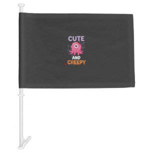 Cute Creepy Pink Monster Halloween Spider Web Bats Car Flag
