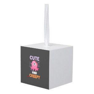 Cute Creepy Pink Monster Halloween Spider Web Bats Cube Ornament