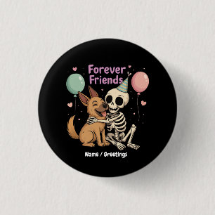 Cute Creepy Skeleton Hugging German Shepherd Dog F Button