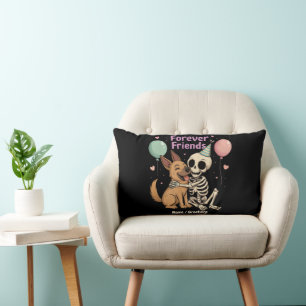 Cute Creepy Skeleton Hugging German Shepherd Dog F Lumbar Pillow