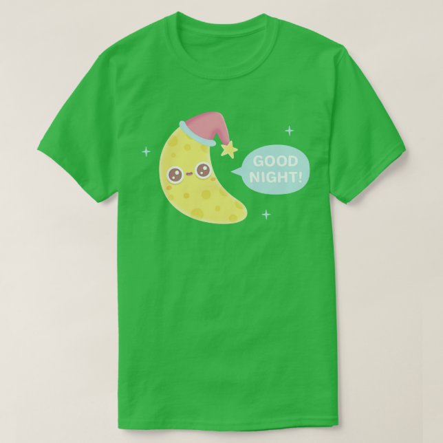 Cute Crescent Moon Says Good Night T-Shirt (Design Front)