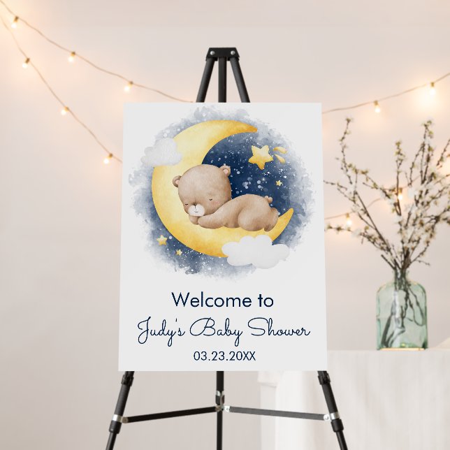Cute Crescent Moon Teddy Bear Baby Shower Foam Board (In Situ (Stand))