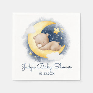 Cute Crescent Moon Teddy Bear Baby Shower Napkins