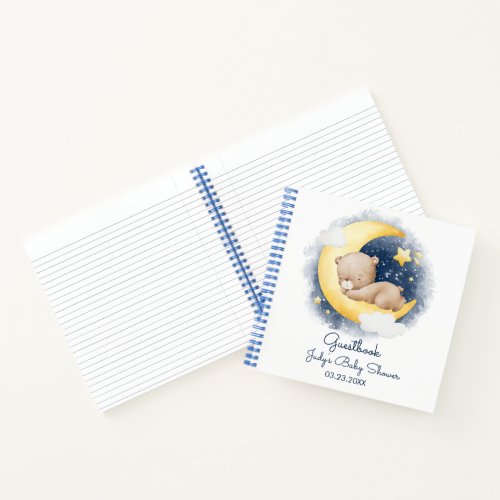 Cute Crescent Moon Teddy Bear Baby Shower Notebook