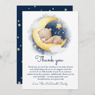 Cute Crescent Moon Teddy Bear Baby Shower Thank You Card