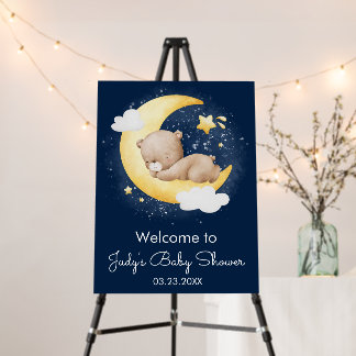 Cute Crescent Navy Moon Teddy Bear Baby Shower Foam Board