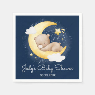 Cute Crescent Navy Moon Teddy Bear Baby Shower Napkins