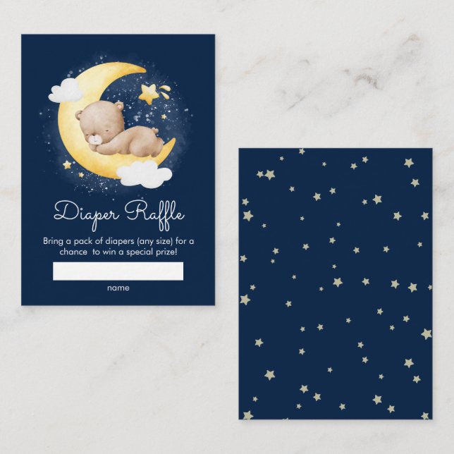 Cute Crescent Navy Moon Teddy Bear Diaper Raffle  Enclosure Card (Front/Back)