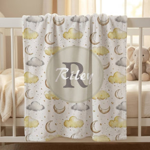Cute Cresent Moon and Stars  Baby Blanket