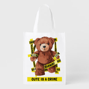Cute Crime Fighter Teddy Bear Grocery Bag