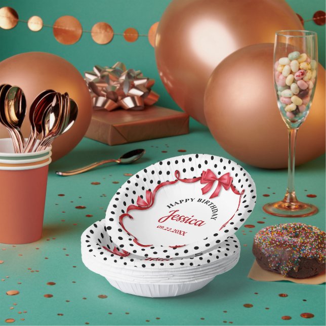 Cute Crimson Bow Birthday Paper Bowls (Multi)