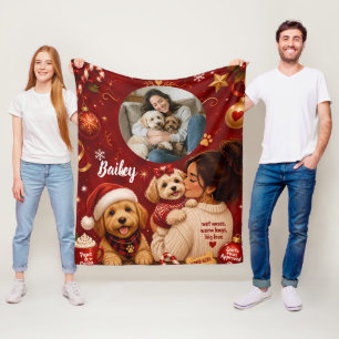 Cute Crimson Christmas Dog  Mom Photo Name  Fleece Blanket