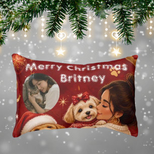 Cute Crimson Christmas Dog Photo Name Pet Bed