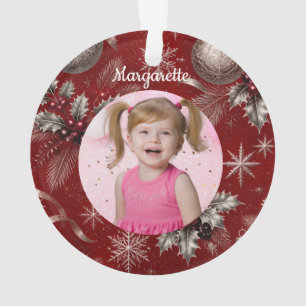 Cute Crimson Christmas Unicorn Girl Photo Ornament