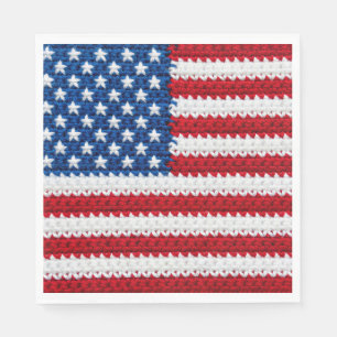 Cute Crochet American Flag Red White Blue July 4th Napkins