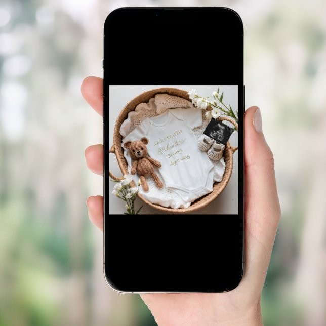 Cute Crochet bear  neutral pregnancy announcement (Front Digital)