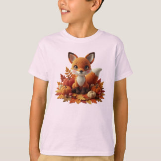 Cute Crochet Fox with Pumpkins – Cozy Autumn Amigu T-Shirt